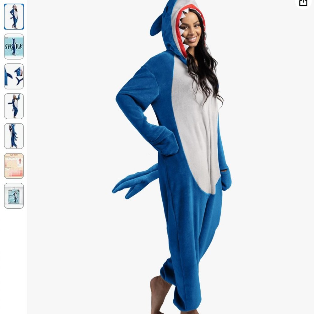 Adult Plush Blue Shark Onesie - Picture 3 of 3